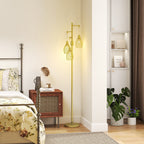 Carmen Dimmable Floor Lamp with 3 Hanging Wire Lampshades-Gold