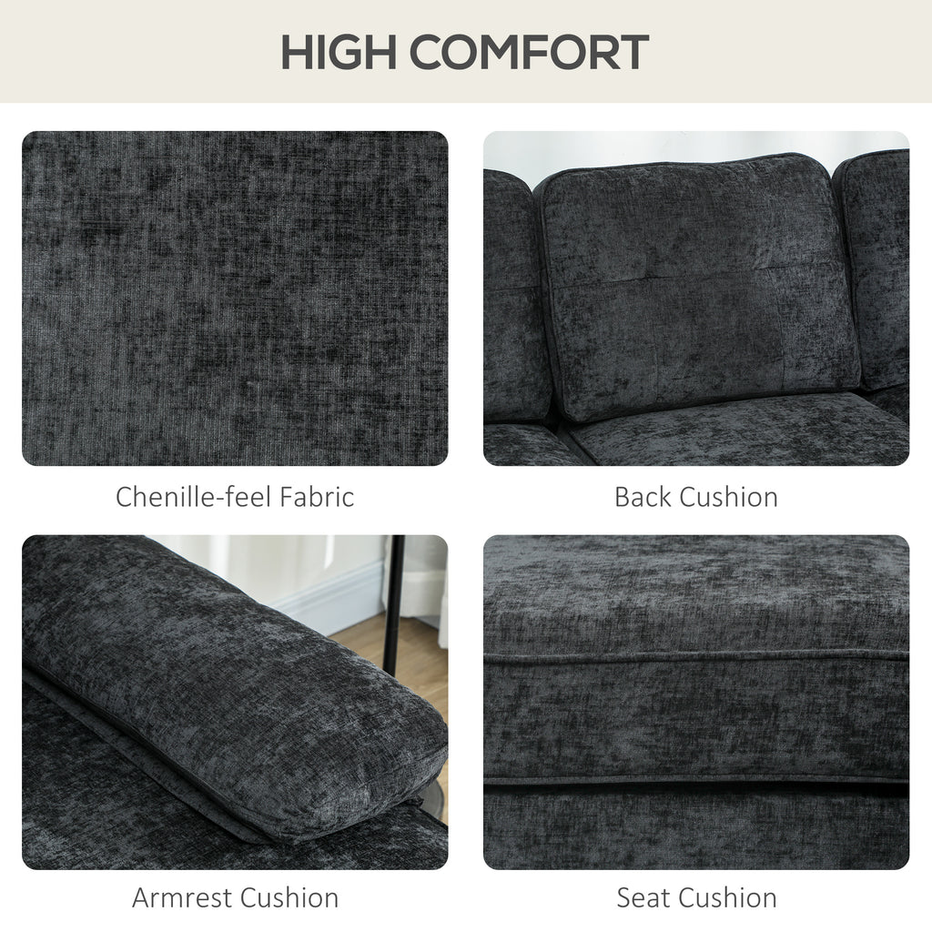 Halston Modern RHF Sectional with Tufted 3-Seater Cushions and Wooden Legs-Black