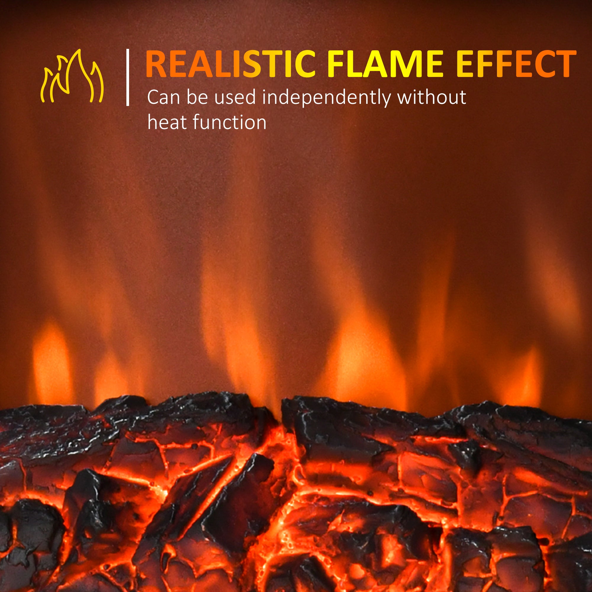 Clover electric fireplace heater with realistic flame effect and modern indoor heating design