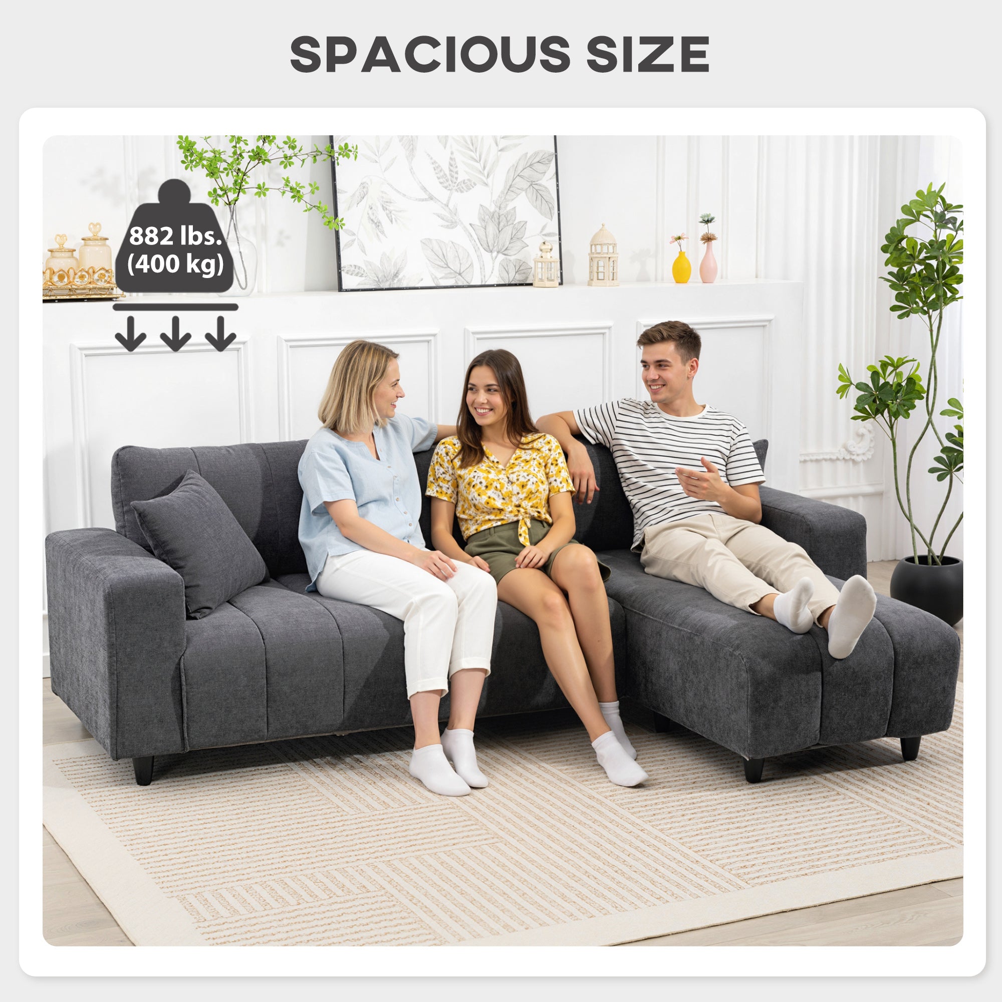 Wilshere Reversible Sectional with Integrated Seat, 3 Seater L-Shaped Sofa with Changeable Chaise, Spring Cushion, 2 Pillows, Grey