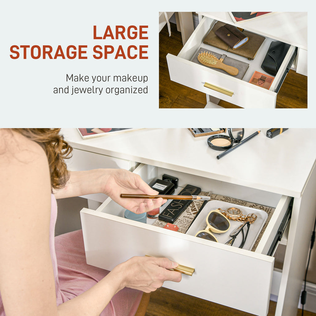 Olivia Makeup Vanity Table Set with Stool, Dressing Table with LED Lighting Mirror, Drawers, for Bedroom, White