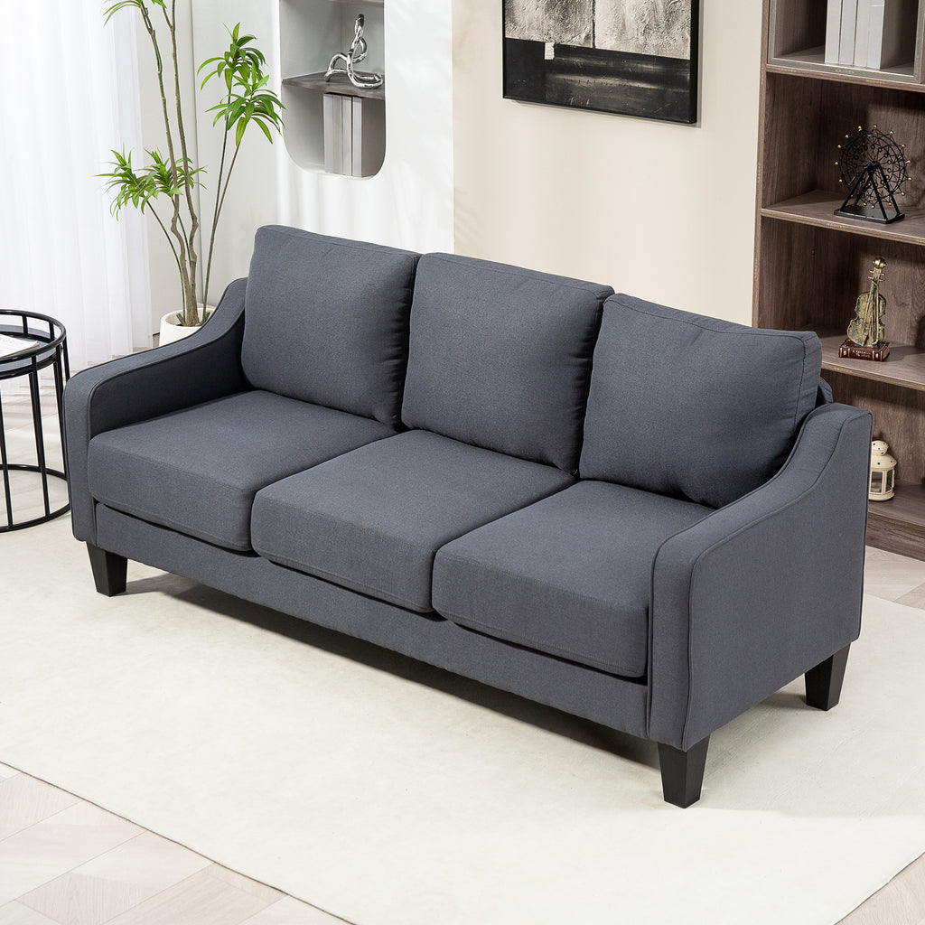 Drew Modern 3 Seater Linen Upholstered Sofa-Charcoal Grey