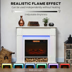Electric fireplace with mantel featuring realistic flame effect for home heating