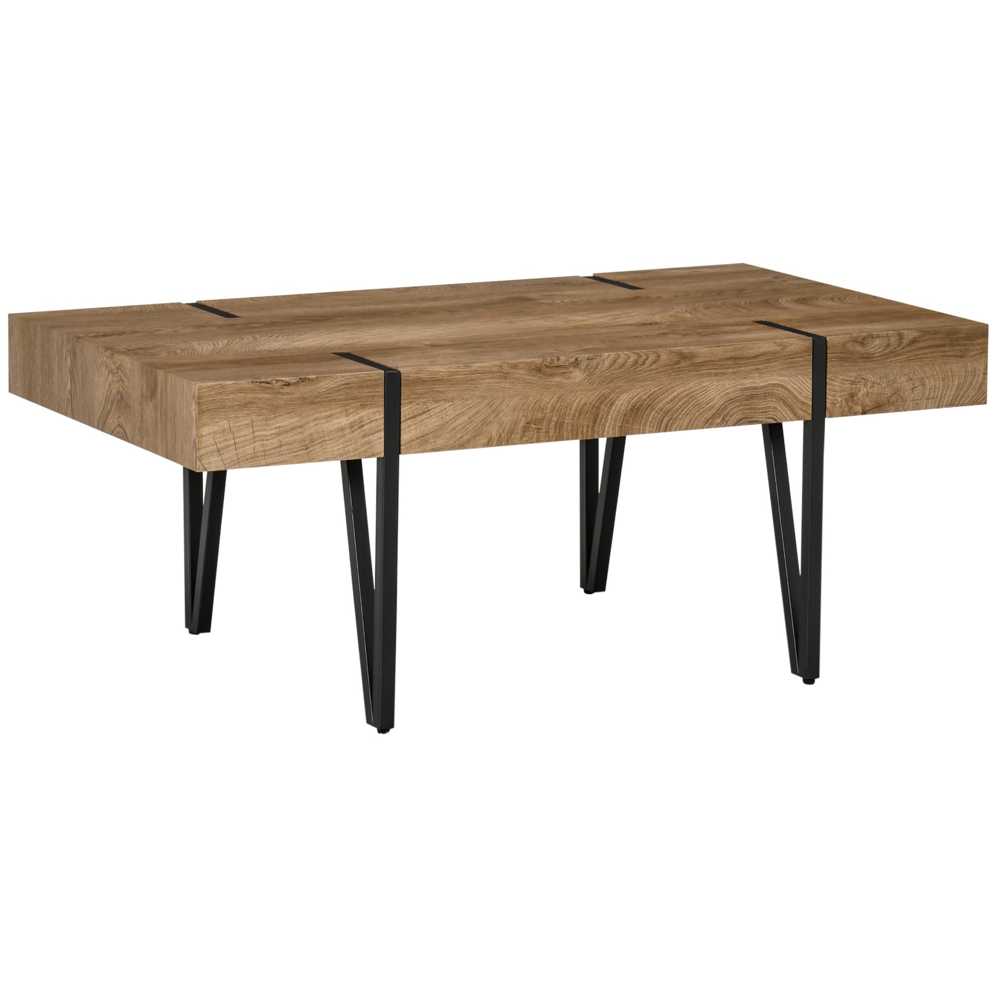 Aubrey Rustic Coffee Table, Rectangle Nature Central Table with Steel Hairpin Legs for Living Room