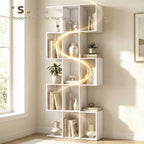 Ari 5-Tier S Shaped Geometric Bookshelf with 15 Compartments-White