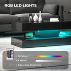 Erin Modern Coffee Table with 2 Drawers and Adjustable LED Lights-High Gloss Black