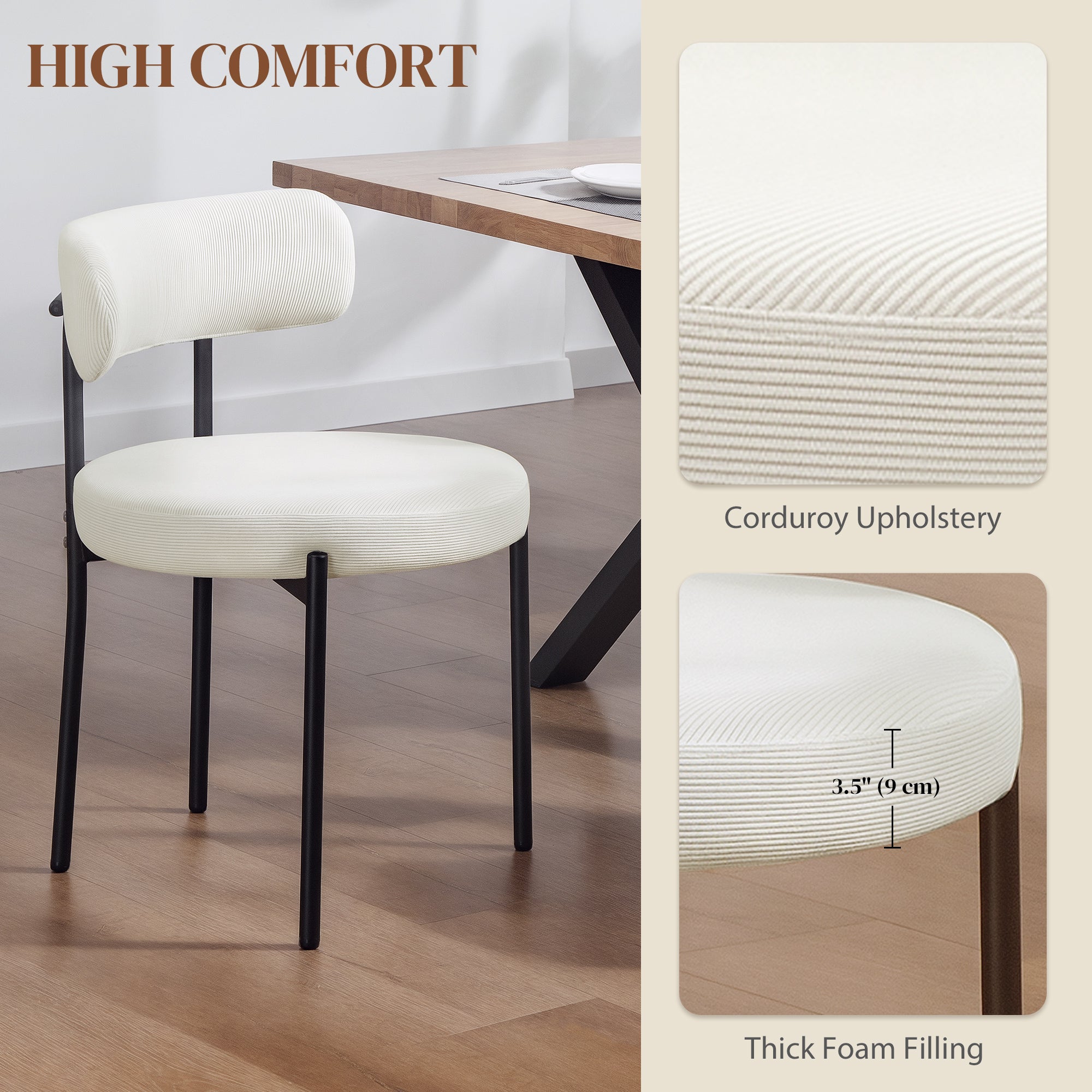 Cruz 4 Pieces Kitchen Chairs, Modern Dining Chairs w/ Corduroy Upholstery and Steel Legs for Living Room, Beige