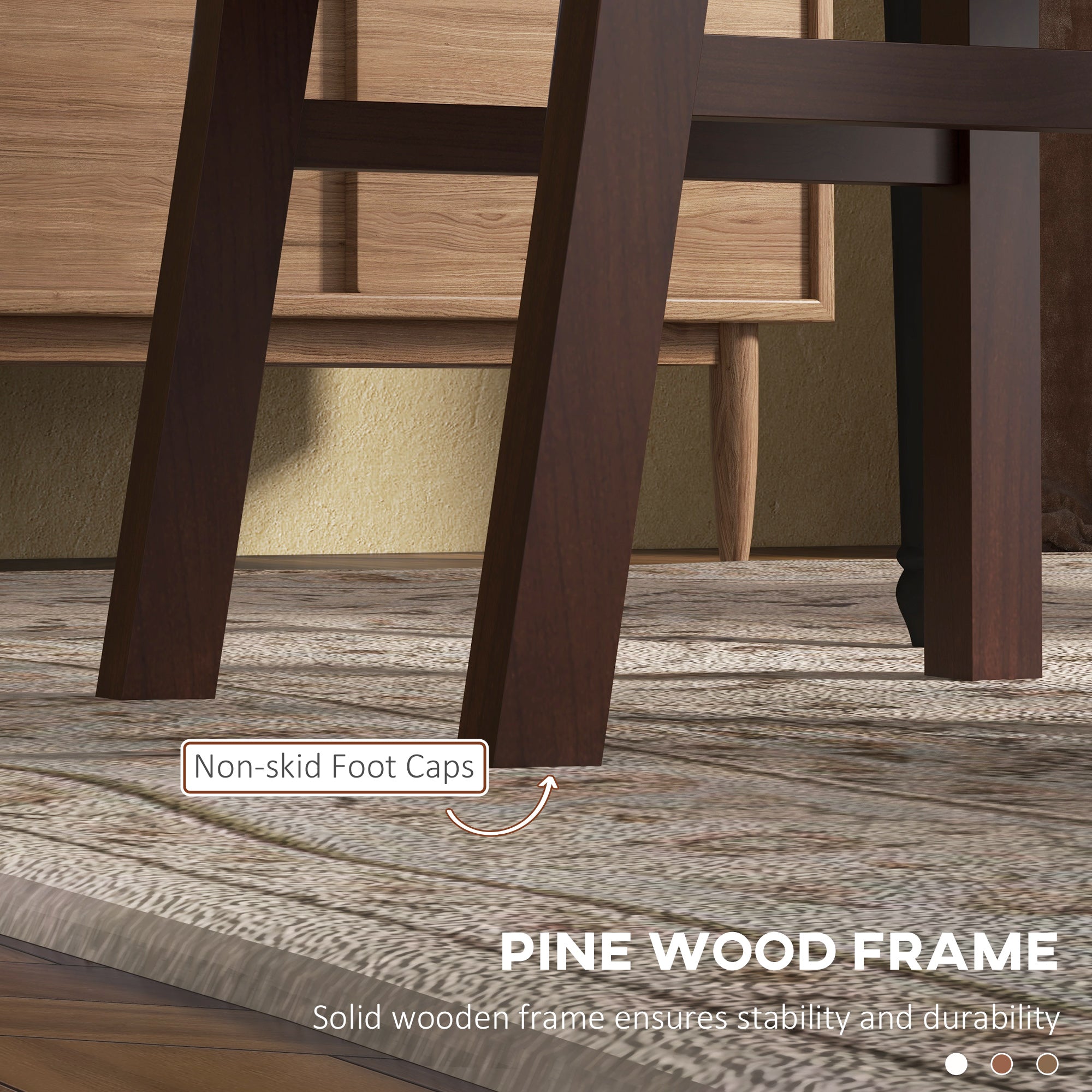 Parker Farmhouse Dining Table Chairs Set of 2, Pine Wood Kitchen Table Chairs with PU Leather Cushion for Living Room, Bedroom