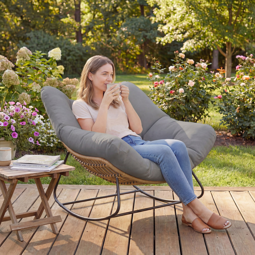 Hadley Indoor and Outdoor Oversized Papasan-Rocking Egg Chair-Grey