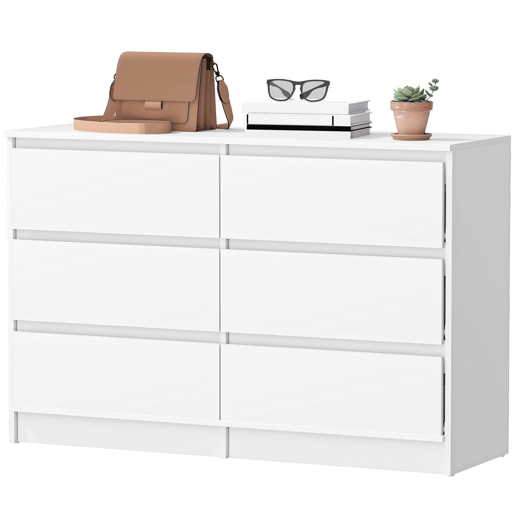 River 6 Drawer Dresser for Bedroom, Living Room, Hallway, Modern Clothes Storage Organizer, White
