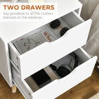 Jesse Modern Bedside Table, Nightstand with 2 Drawers and Pine Wood Legs for Bedroom, Living Room, White