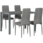 Zaya 5-Piece Rectangular Glass Kitchen Table and Chairs with Metal Frame and Faux Leather Upholstery for Dining Room, Grey
