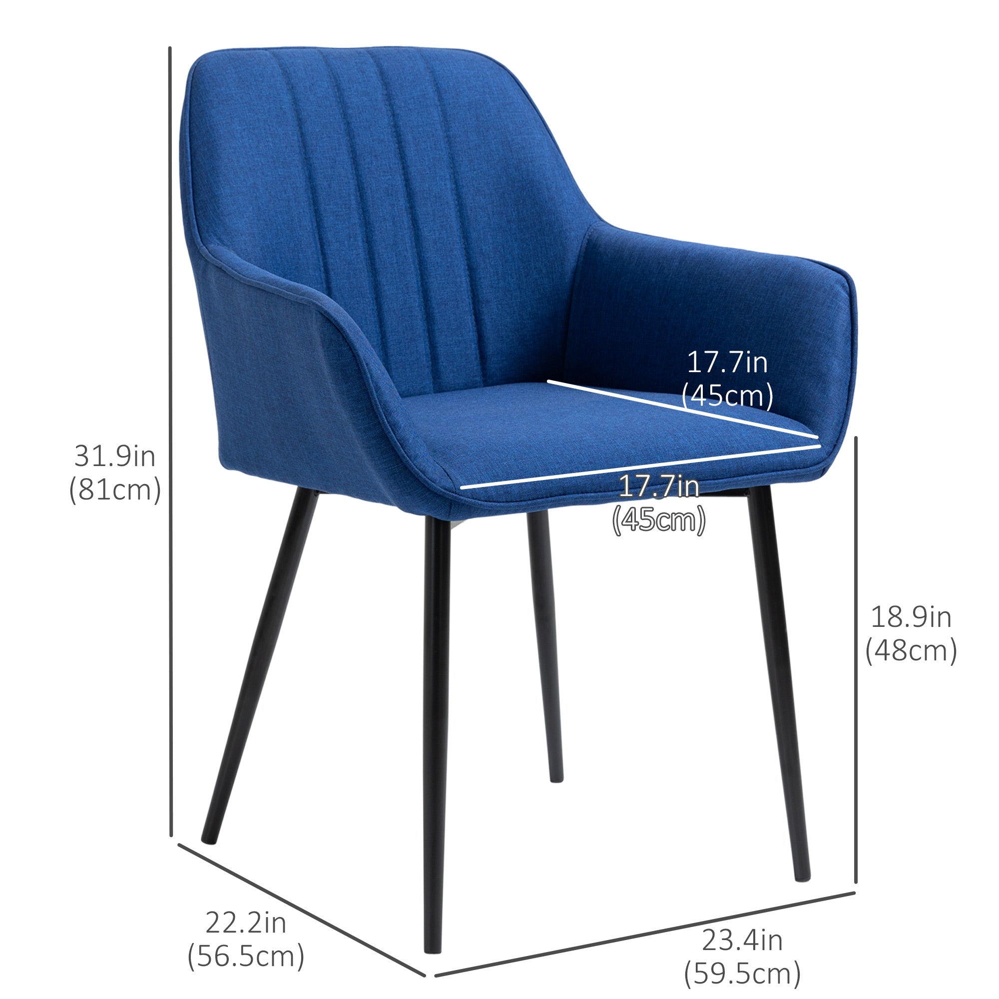 Robbie Blue Dining Chairs Set of 2, Upholstered Linen Fabric Accent Chairs with Metal Legs, Dark Blue