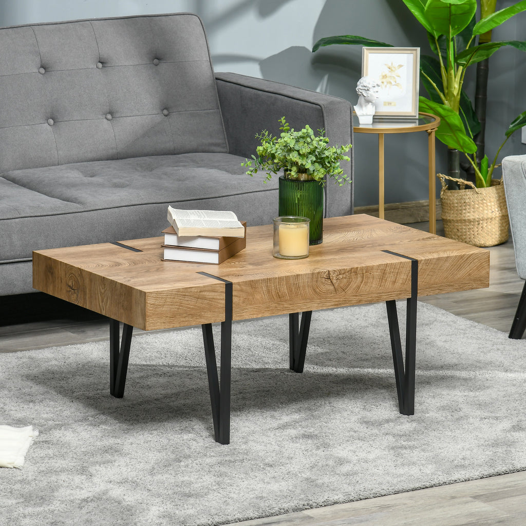 Aubrey Rustic Coffee Table, Rectangle Nature Central Table with Steel Hairpin Legs for Living Room