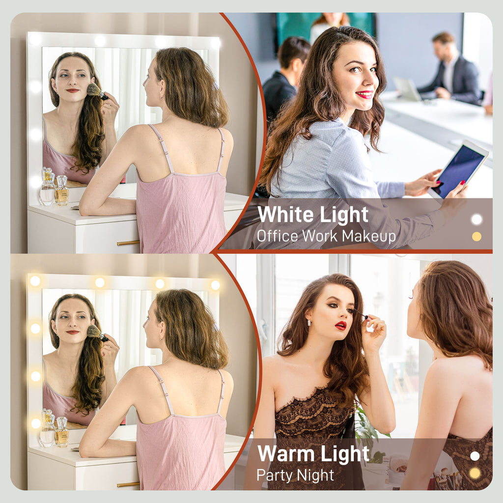 Olivia Makeup Vanity Table Set with Stool, Dressing Table with LED Lighting Mirror, Drawers, for Bedroom, White