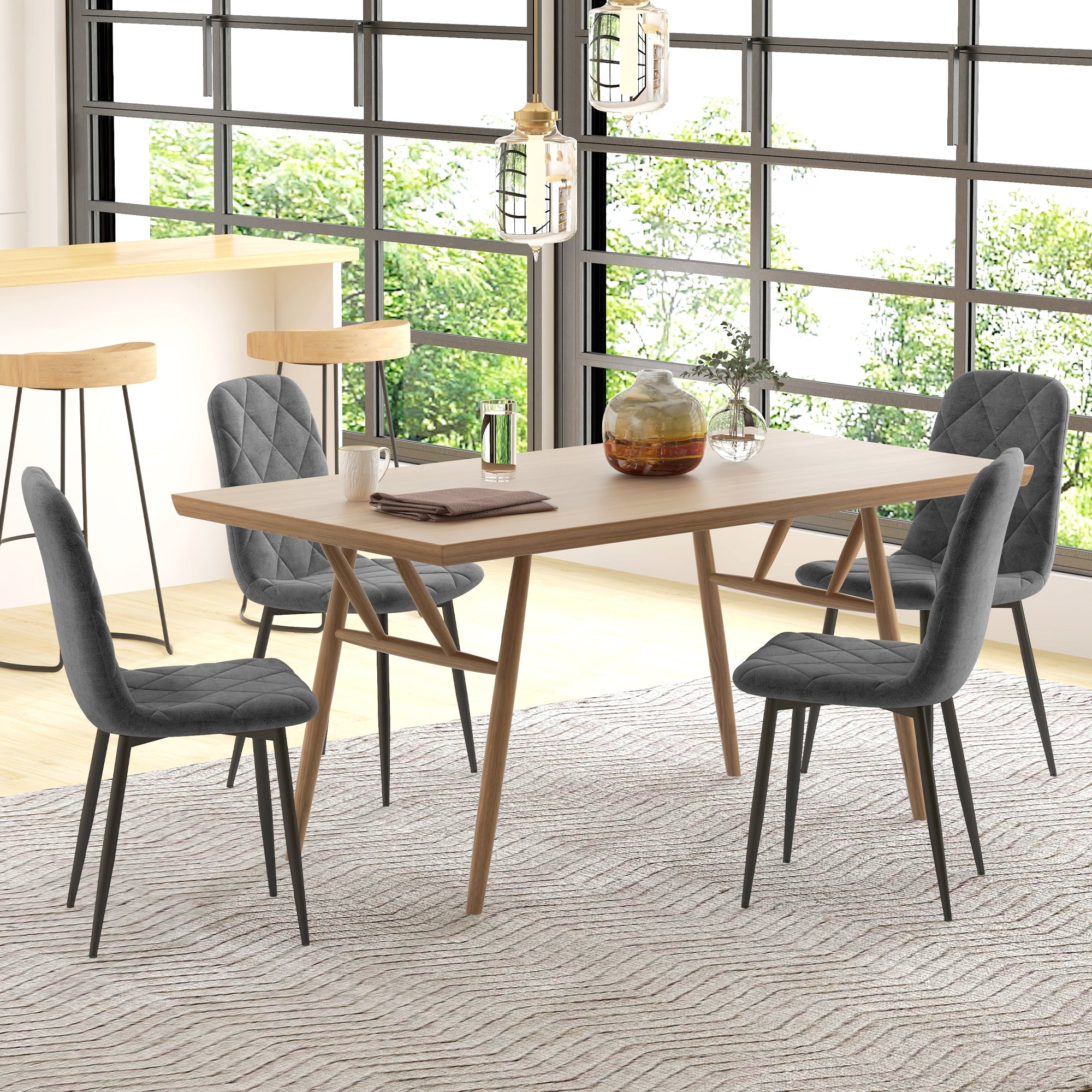 Arbor Dining Chairs Set of 4, Upholstered Dining Room Chairs with Steel Legs, Modern Kitchen Chair for Dining Room, Grey