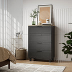 Taylor Chest for Bedroom with 4 Drawers, Chest of Drawers with Solid Wood Legs for Closet, Living Room, Entryway, Black