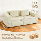 IVAN Boneless Couch, Corduroy 3 Seater Sofa with Deep Seat, Wide Armrests, 2 Pillows, Quick Assembly for Living Room, Beige