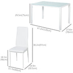 Zaya 5-Piece Rectangular Glass Kitchen Table and Chairs with Metal Frame and Faux Leather Upholstery for Dining Room, White