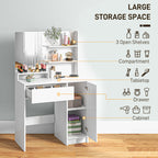 Elise Vanity Set with Mirror and Stool, Makeup Vanity Table with Storage Drawer, Cabinet, Adjustable Shelf for Bedroom, White