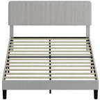 Riley Queen Size Bed Frame with Adjustable Upholstered Headboard Platform Bed Frame Wood Slat Support Noise Free Light Grey