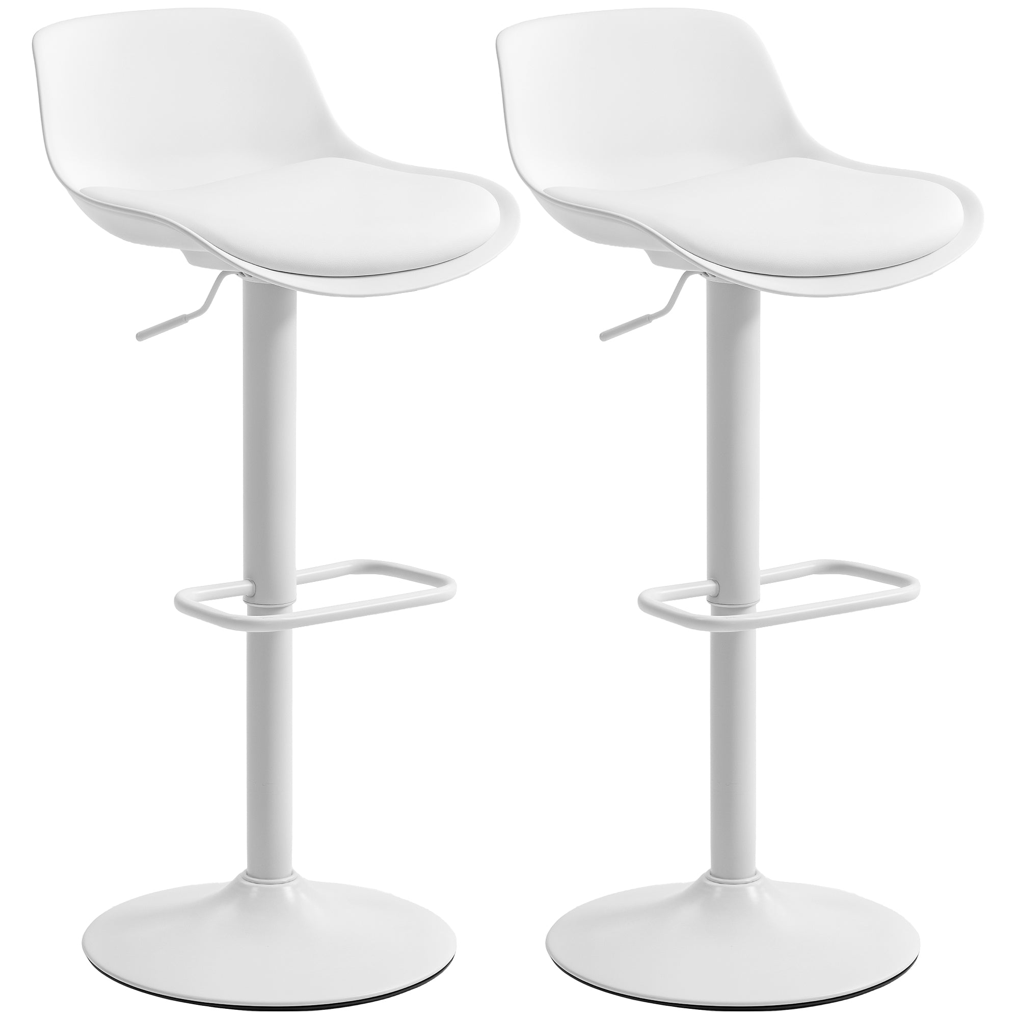 Zee Counter Height Bar Stools Set of 2, Streamlined Bar Chairs with Adjustable Height and Swivel PU Leather Seat, White