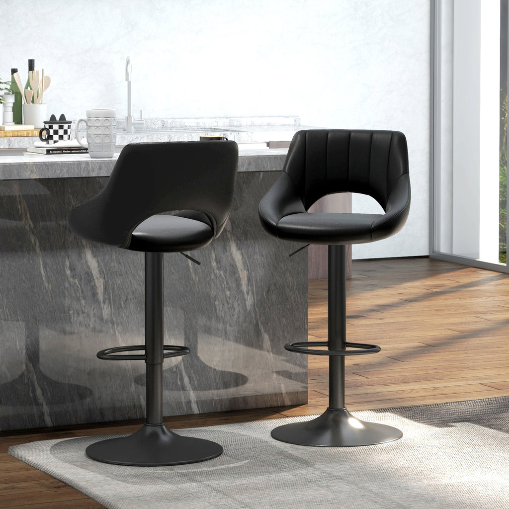 Cody Set of 2 Swivel and Adjustable height Counter/Barstools with Faux-Leather Upholstery-Black