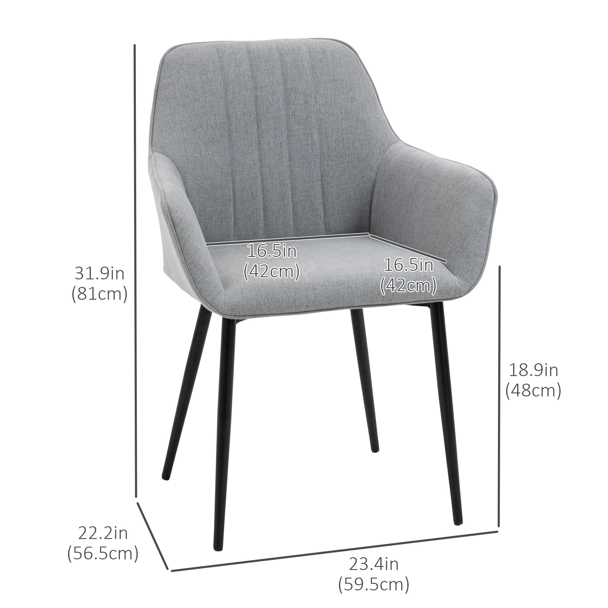 Robbie Dining Chairs Set of 2, Upholstered Linen Fabric Accent Chairs with Metal Legs, Light Grey