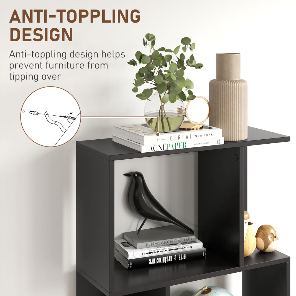 Nevada Modern 5-Tier Geometric S-Shaped Bookcase-Black