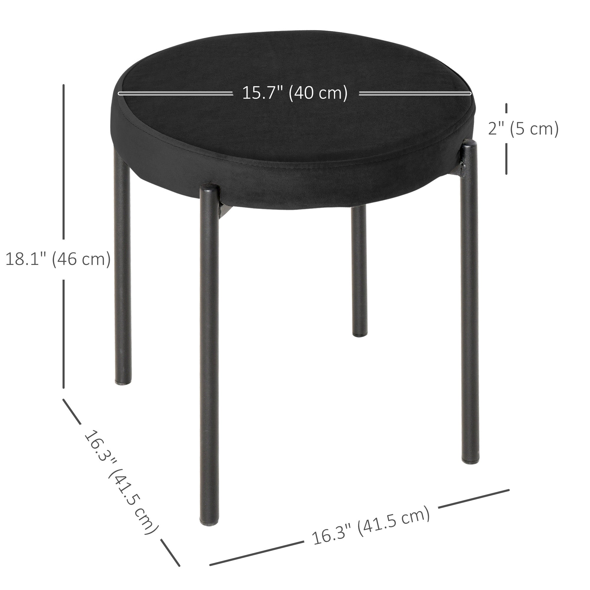 Noel Backless Round Dining Chairs, Modern Stacking Stools Set of 4, Kitchen Chairs with Metal Legs, Black