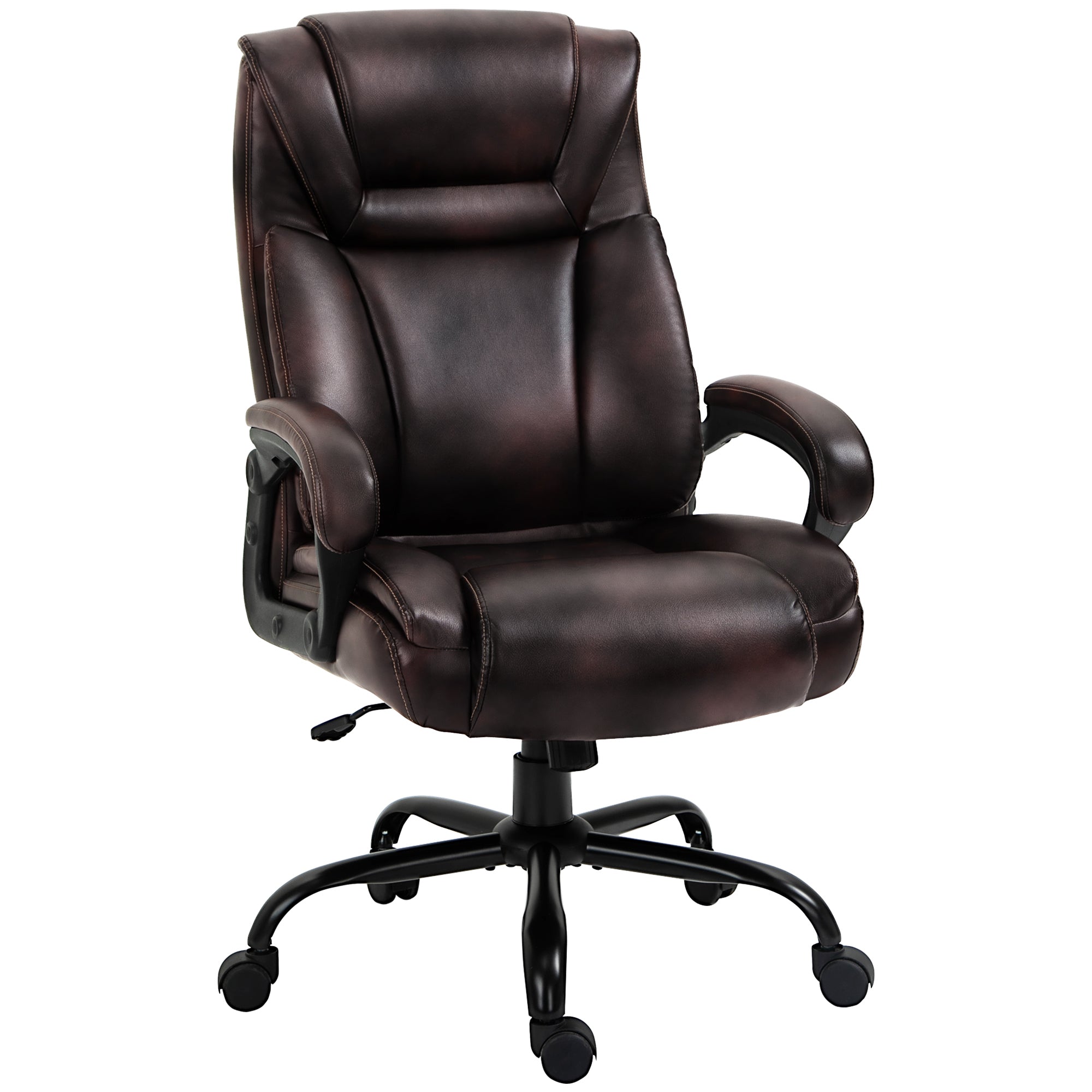 Joel PU Leather Executive Office Chair with High Back, Adjustable Height and Swivel Wheels, 400LBS Capacity, Brown
