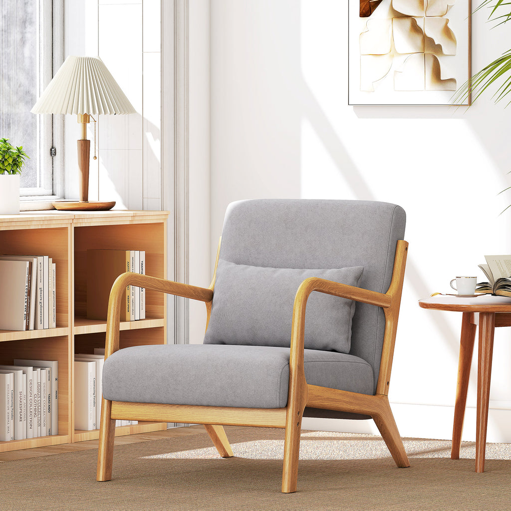 Alex Fabric Retro Accent Chair with Solid Wood Legs-Grey