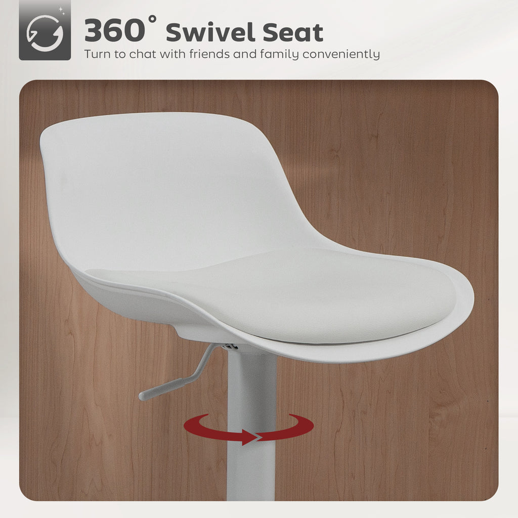 Zee Counter Height Bar Stools Set of 2, Streamlined Bar Chairs with Adjustable Height and Swivel PU Leather Seat, White