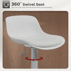 Zee Counter Height Bar Stools Set of 2, Streamlined Bar Chairs with Adjustable Height and Swivel PU Leather Seat, White