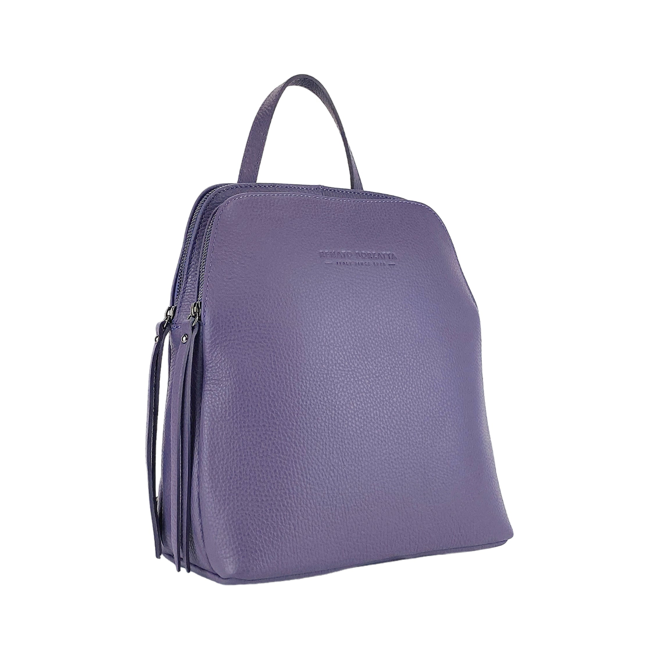 Women’s Double‑Compartment Leather Backpack – Made in Italy (Purple)