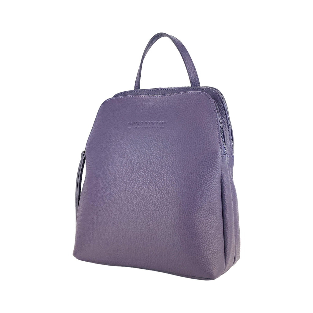 Women’s Double‑Compartment Leather Backpack – Made in Italy (Purple)