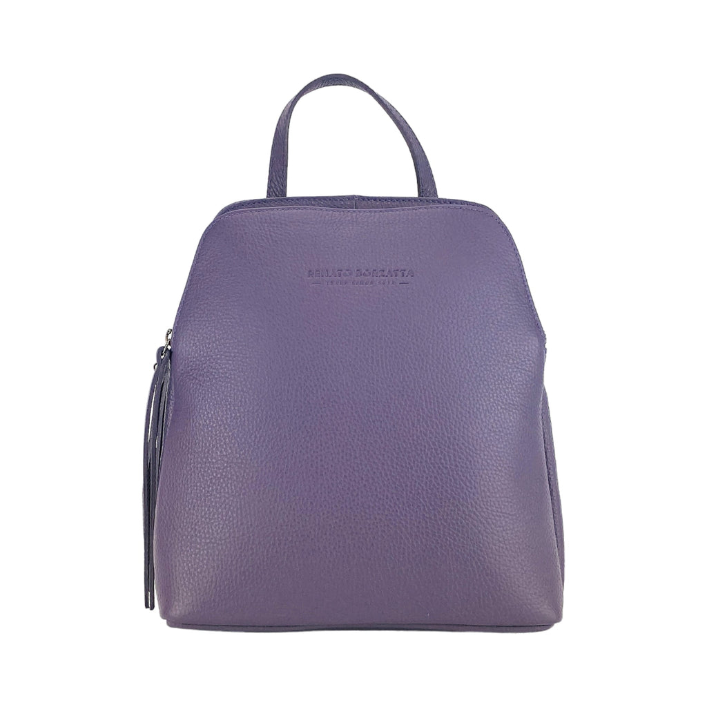 Women’s Double‑Compartment Leather Backpack – Made in Italy (Purple)