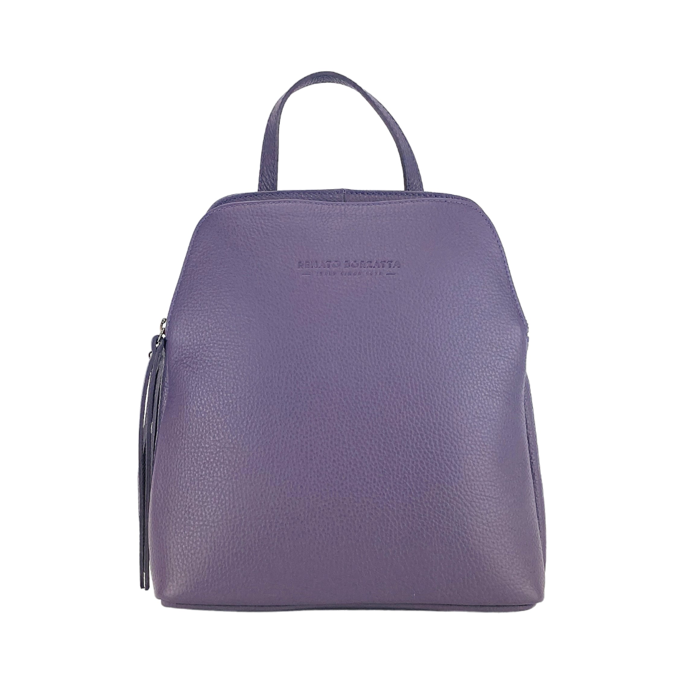 Women’s Double‑Compartment Leather Backpack – Made in Italy (Purple)