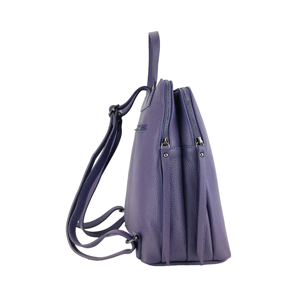 Women’s Double‑Compartment Leather Backpack – Made in Italy (Purple)