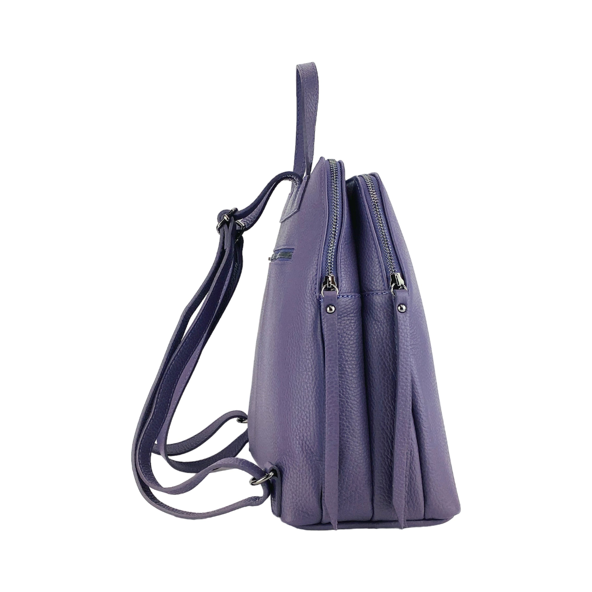 Women’s Double‑Compartment Leather Backpack – Made in Italy (Purple)