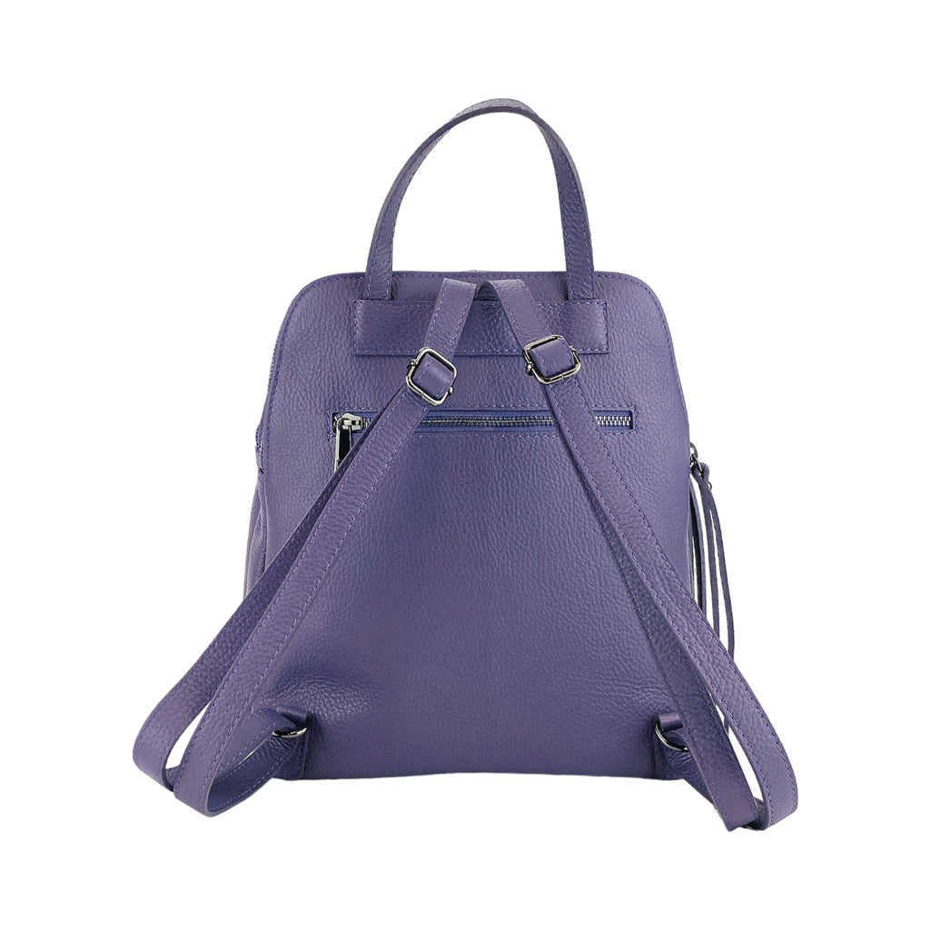Women’s Double‑Compartment Leather Backpack – Made in Italy (Purple)