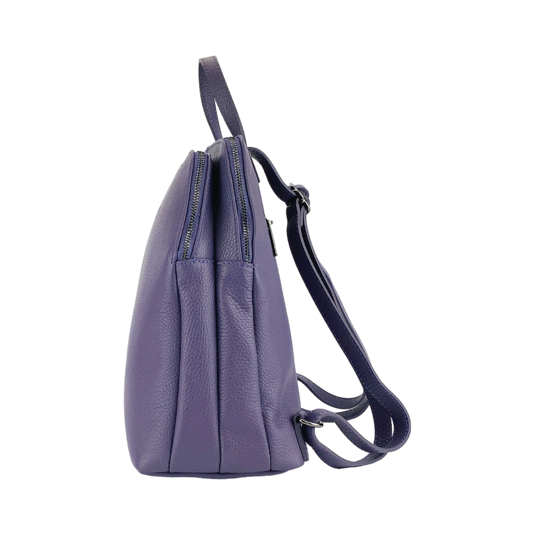Women’s Double‑Compartment Leather Backpack – Made in Italy (Purple)