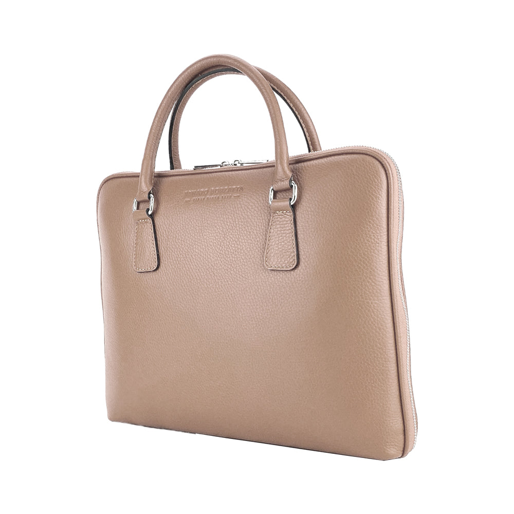 Unisex Italian Leather Business Briefcase – Taupe (Made in Italy)
