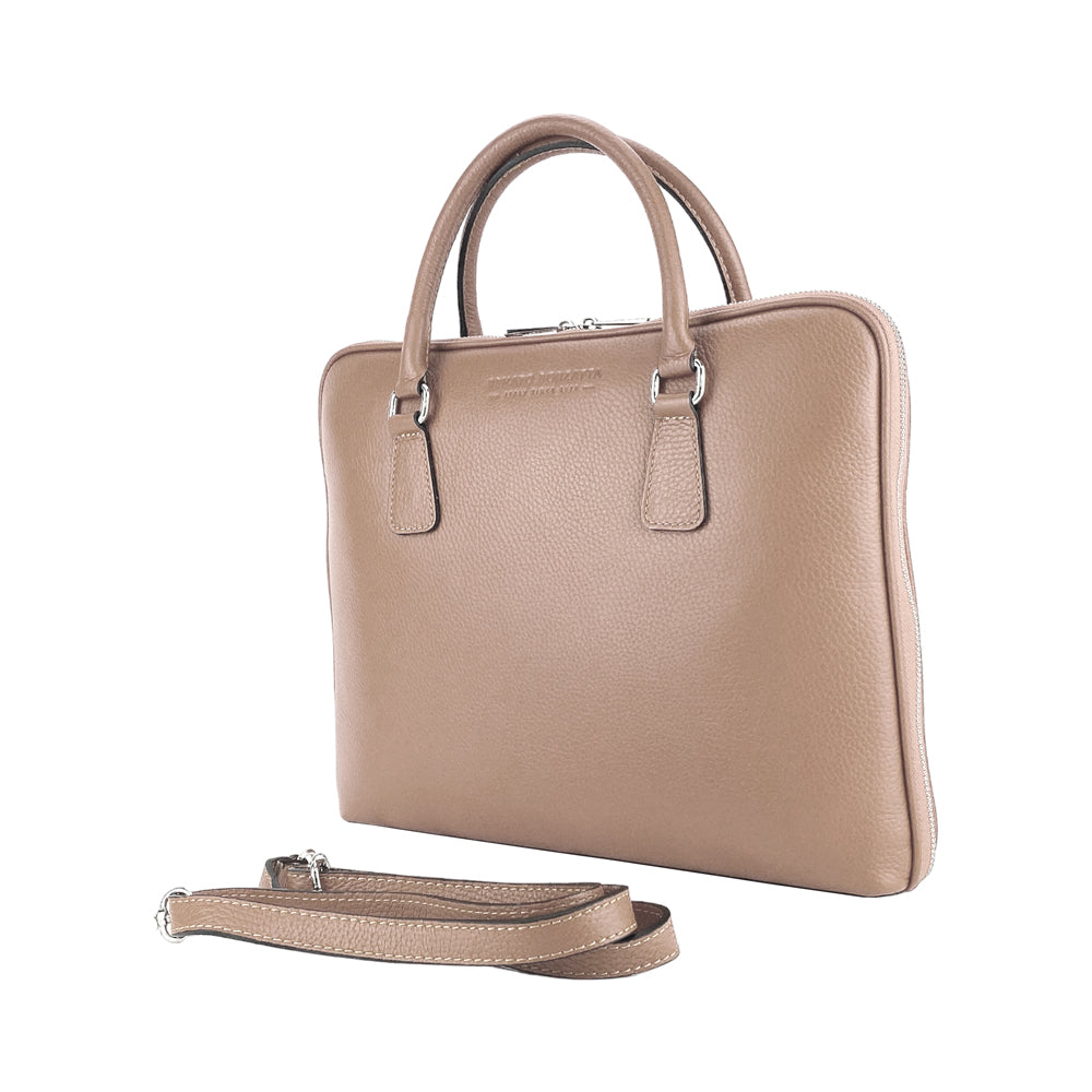 Unisex Italian Leather Business Briefcase – Taupe (Made in Italy)