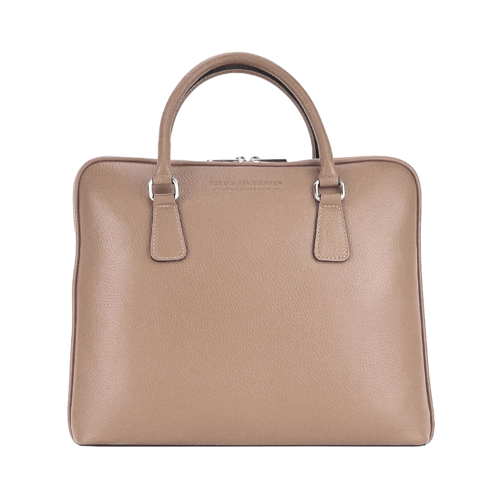 Unisex Italian Leather Business Briefcase – Taupe (Made in Italy)