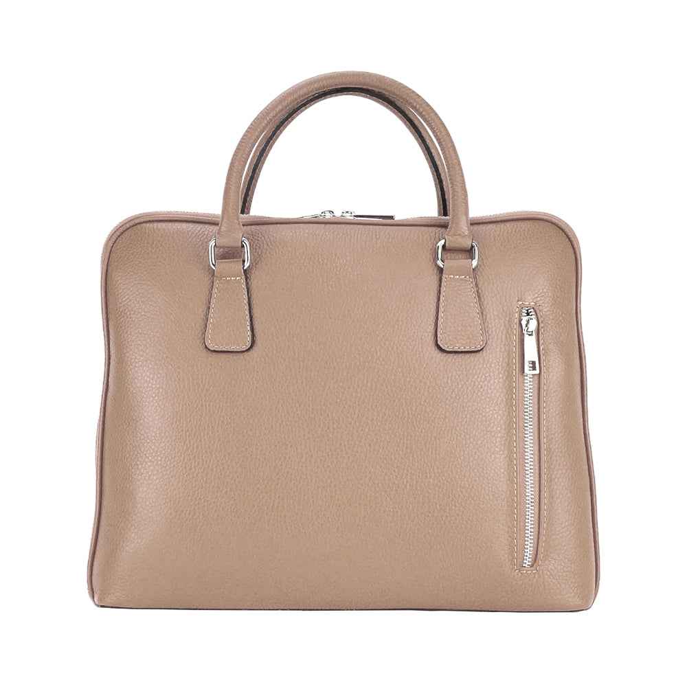 Unisex Italian Leather Business Briefcase – Taupe (Made in Italy)