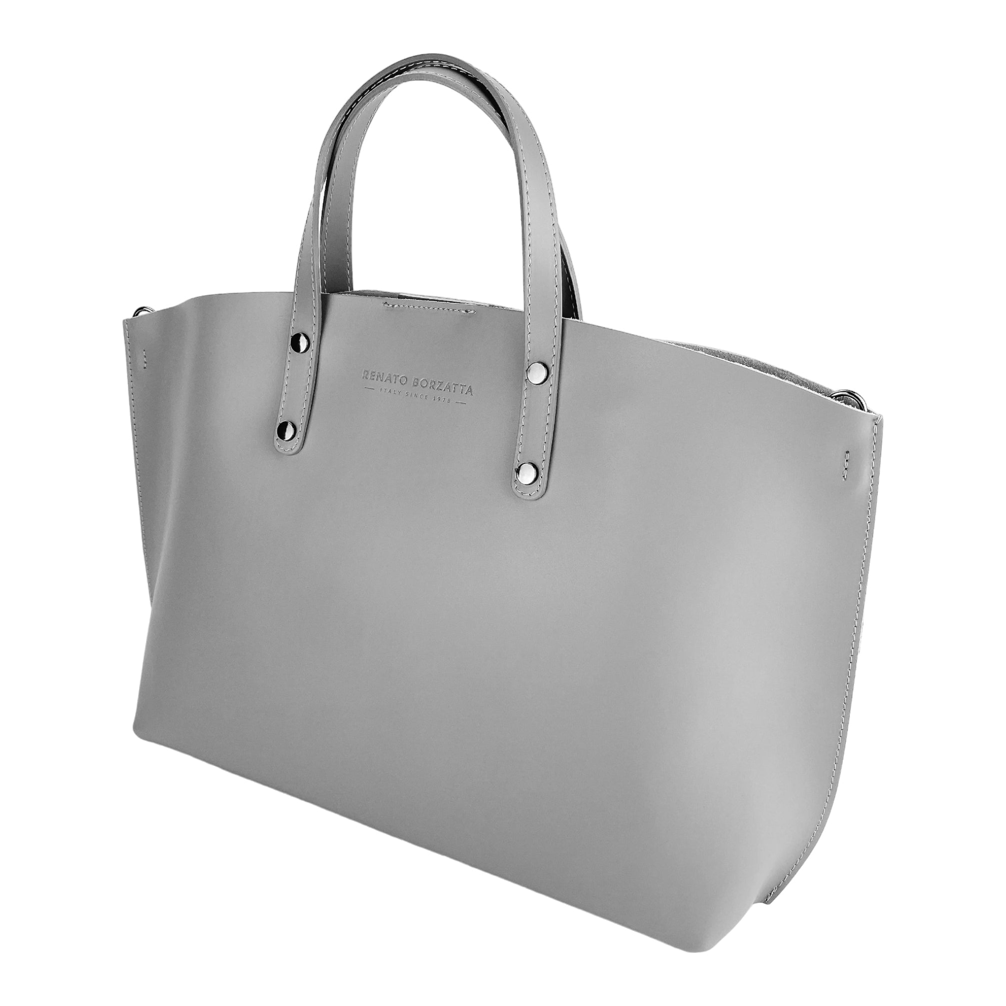 Large Grey Genuine Leather Handbag for Women – Made in Italy