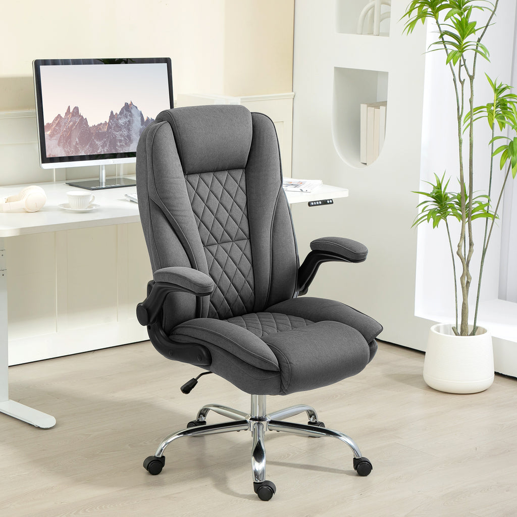 Hayden Executive Office Chair, Desk Chair with Flip-up Armrest, Diamond Fabric Computer Chair Office, Dark Grey