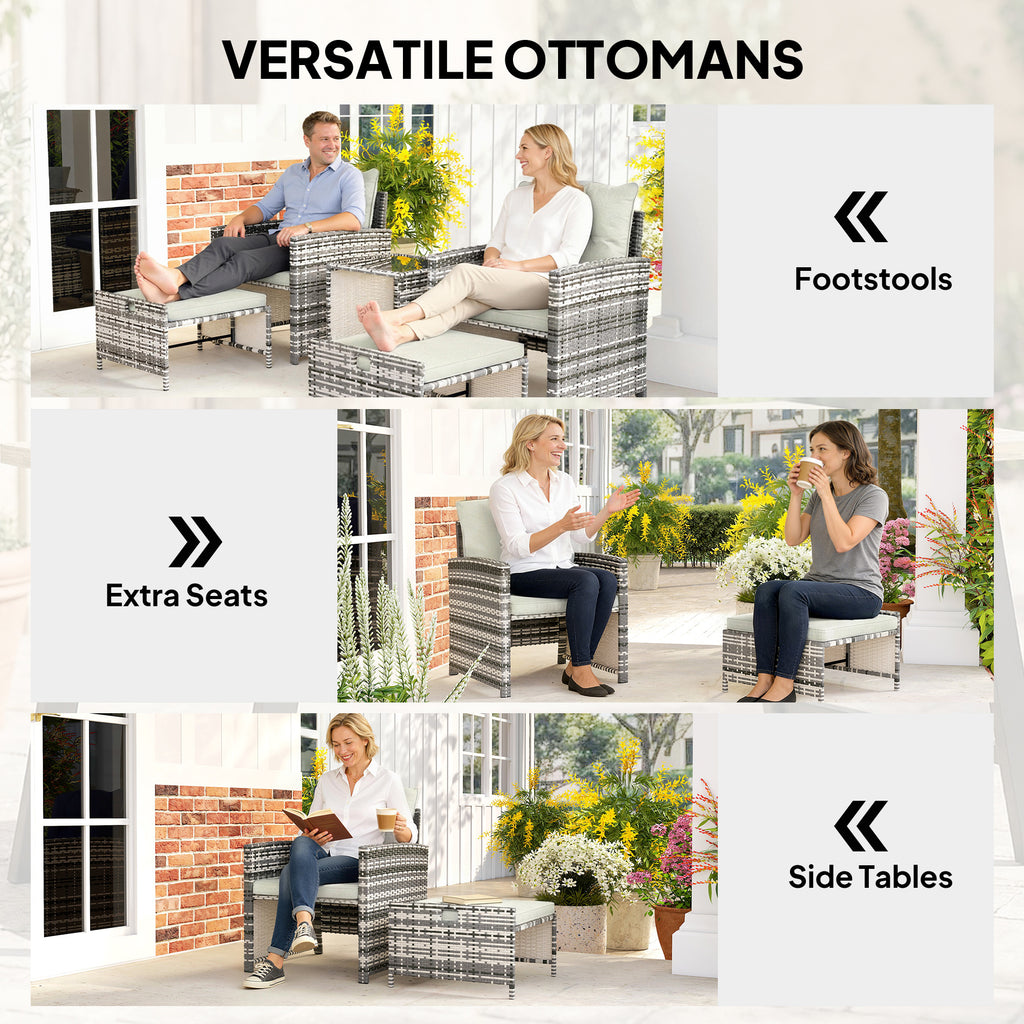 Athena 5 Piece Patio Furniture Set with Ottomans and Glass Table-Cream White
