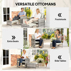 Athena 5 Piece Patio Furniture Set with Ottomans and Glass Table-Cream White